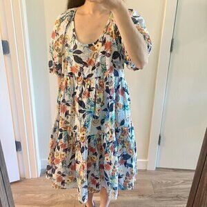 Uncle Frank Blue Floral Tiered Pleated Midi Dress Size S